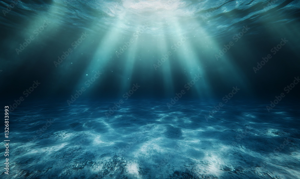 Aufkleber underwater scene with sunlight rays illuminating the ocean surface.