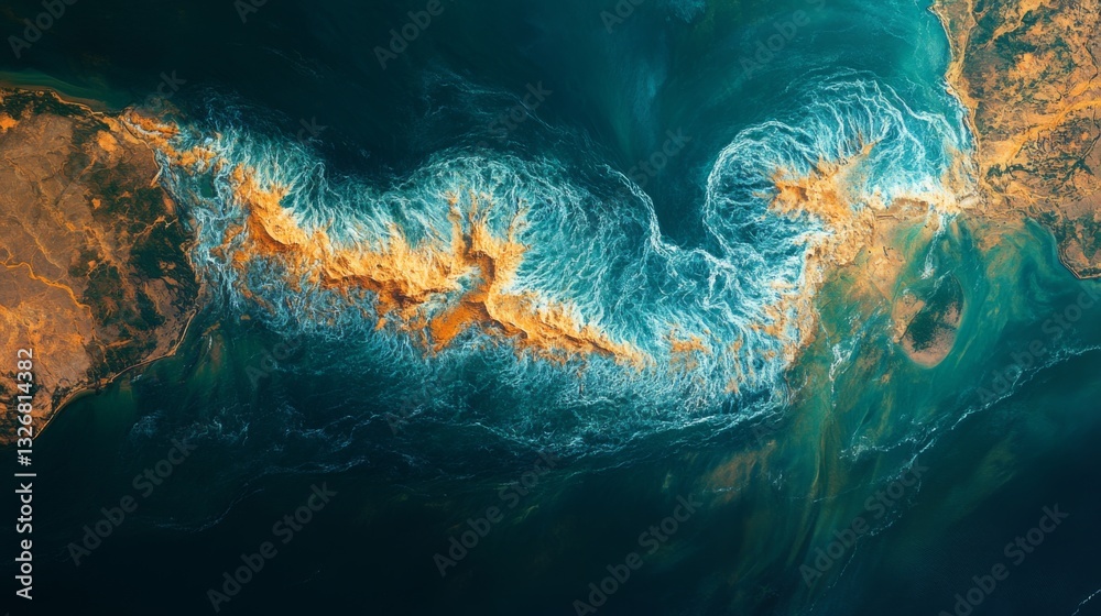 Aufkleber Advanced satellite technology monitors intricate interactions between ocean currents and terrestrial features. Data collected supports geospatial analysis and environmental studies.