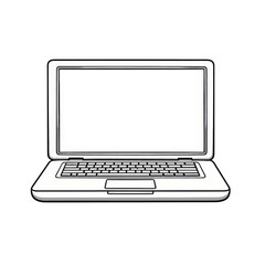 Outlined laptop with blank screen on white background