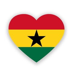 Ghana national flag in heart shape isolated on white. Illustration