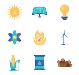 Set of energy vector icons with a white background