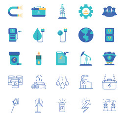 Set of energy vector icons with a white background