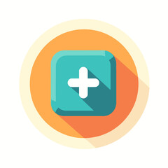 Fototapeta premium Teal Plus Sign Icon with Long Shadow on Orange Round Button