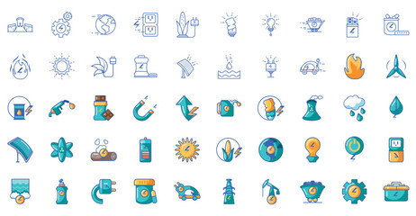Set of energy vector icons with a white background