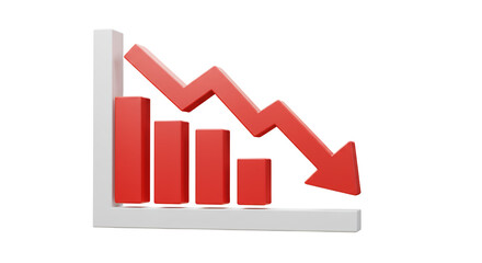 Declining Bar Graph with Downward Arrow Shows Market Downturn