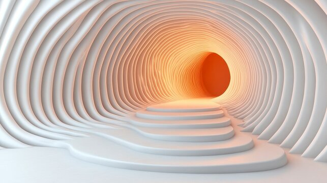 Abstract White Pixel Tunnel Leading to Orange Light