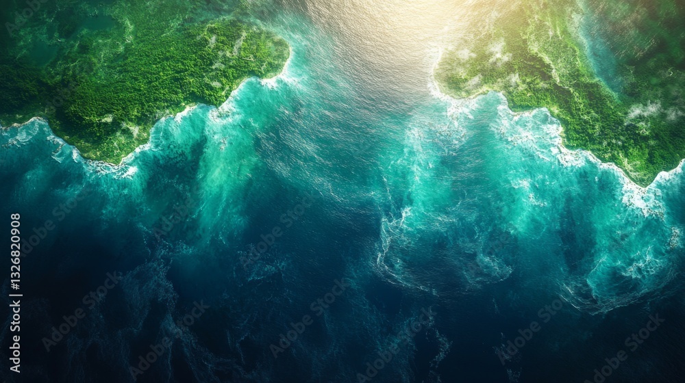 Poster High-resolution satellite monitoring reveals dynamic interactions between coastal ecosystems and oceanic waters. The imagery showcases detailed geospatial data for analysis and environmental study.