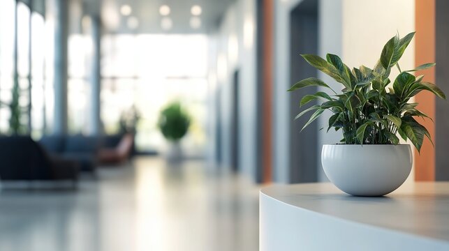 Modern office lobby with clean design, conveying simplicity and professionalism in a serene workspace.
