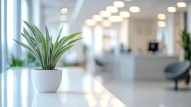 Modern office lobby with clean design, conveying simplicity and professionalism in a serene workspace.
