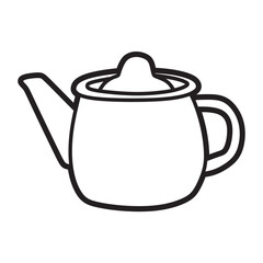 teapot black and white vector line art facing left