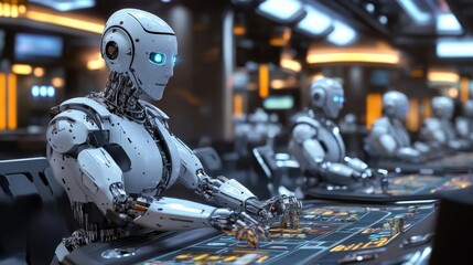 Fototapeta premium A futuristic casino run by AI dealers, where robots gamble with data chips instead of money