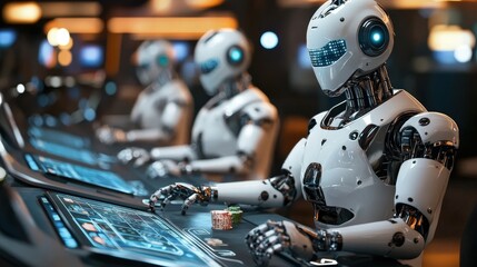 Fototapeta premium A futuristic casino run by AI dealers, where robots gamble with data chips instead of money