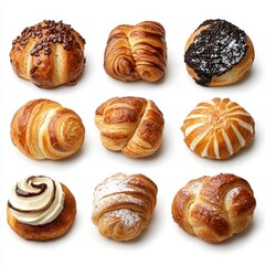 Fototapeta premium Assortment of Nine Delicious Pastries on White Background