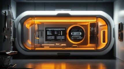 Obraz premium A futuristic modular housing unit with sleek minimalistic design and smart controls