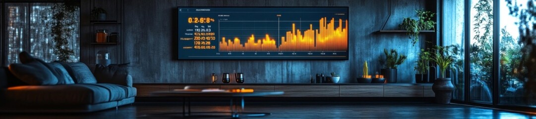 High-Tech Living Room with Digital Health Metrics on Screen. Generative AI