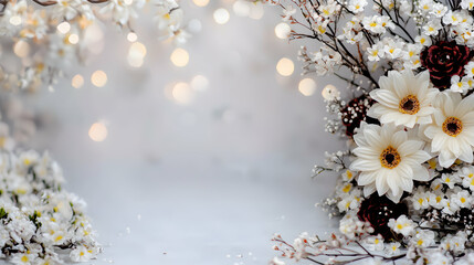 Elegant floral arrangement with white flowers and soft bokeh background