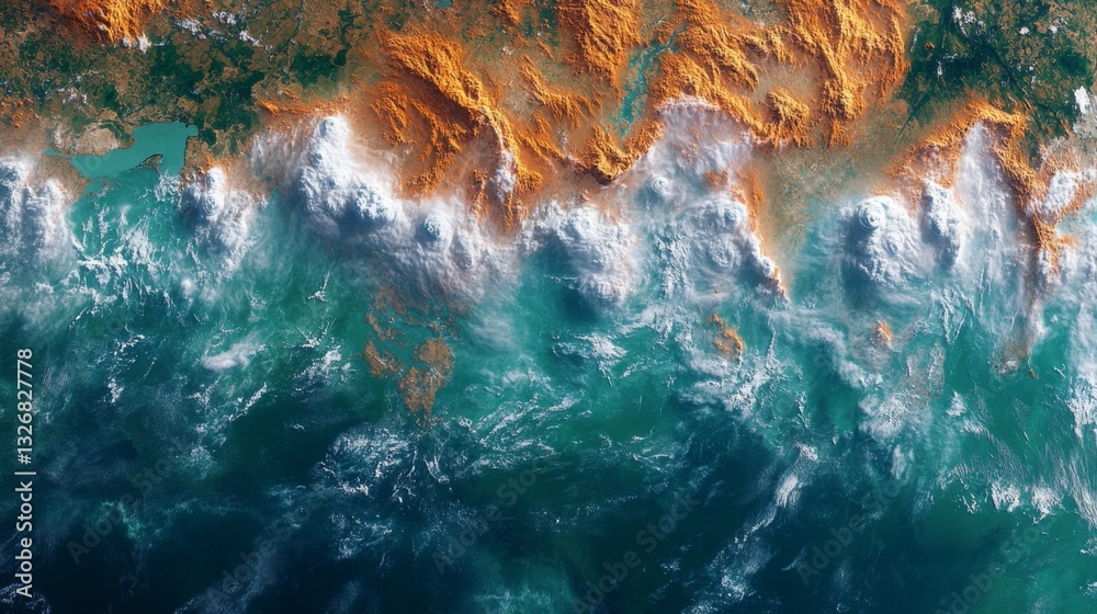 Poster The intricate patterns of coastal regions and ocean dynamics, showcasing the interplay of land and water. Advanced telemetry systems support comprehensive monitoring.
