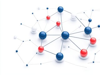 Abstract molecular structure with colorful spheres representing connections and interactions