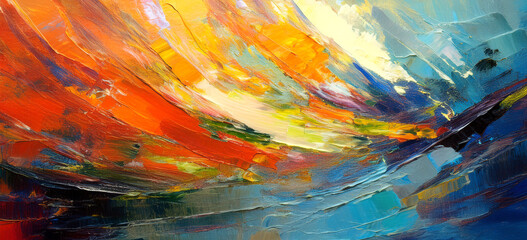 Abstract art of a colorful textured abstract oil painting multicolored brushstrokes on canvas