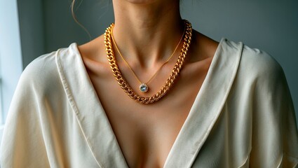Elegant shiny gold necklace with transparent background