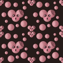 The image features a repeating pattern of pink, cartoonish mouse-like faces with expressive eyes and round shapes on a black background.