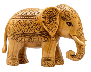 beautifully carved wooden elephant figurine with intricate designs, showcasing craftsmanship and artistry. This decorative piece adds touch of elegance to any space