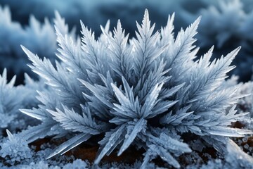 arafed plant with frost on it in a field of snow