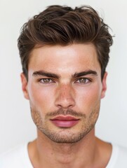 Obraz premium Man with circular face shape and poorly defined jawline having medium tone complexion