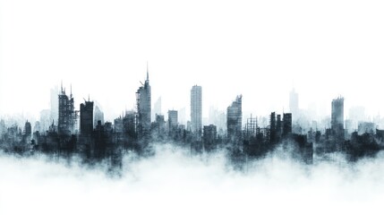 Fototapeta premium Post-Apocalyptic Cityscape: A Bleak, Fog-Shrouded Metropolis