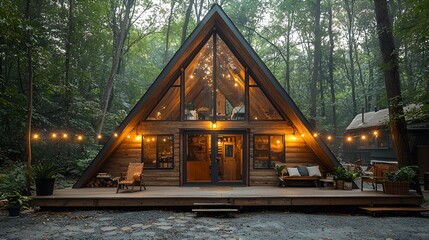 Fototapeta premium Modern A-Frame Cabin in Forest