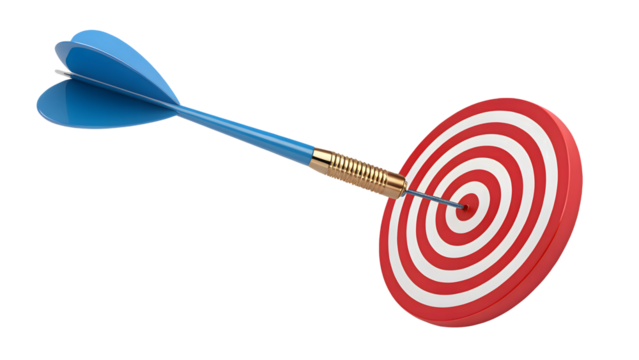 Precise Targeting Dart Striking Bullseye on Red and White Target Goal Achievement Concept