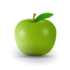 A Green ripe apple vector on isolated white backgroundrich, with green leaf in natural fruit concept for vector, illustration