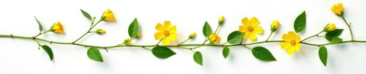 Fototapeta premium Entwined stems of yellow flowers on white background, entwined, bindweed