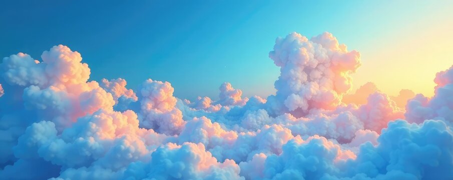 Ethereal blue and orange clouds float across a dreamy landscape, sky, watercolor, surreal