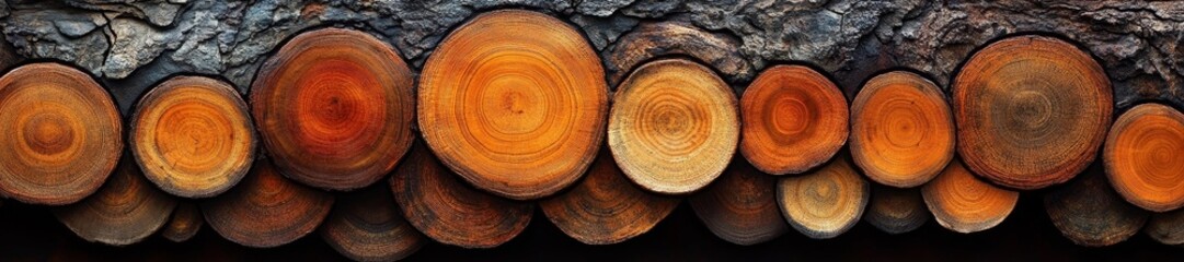 Organic-inspired circular patterns resembling tree rings showcasing natural textures and hues. Generative AI