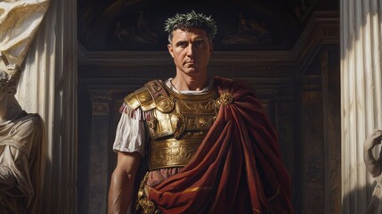 A Majestic Roman Emperor: Digital Painting of Julius Caesar in Regal Attire