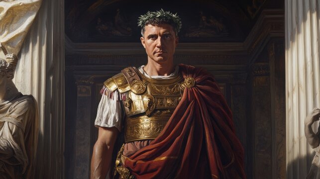 A Majestic Roman Emperor:  Digital Painting of Julius Caesar in Regal Attire
