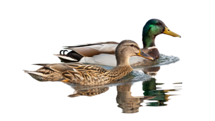 Ducks, fully, photography, natural light, isolated, white background or transparent background.