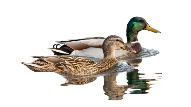 Ducks, fully, photography, natural light, isolated, white background or transparent background.