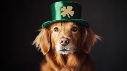A playful St. Patrick Day-themed pet photoshoot featuring dogs wearing leprechaun hats