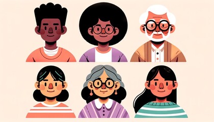 Minimalist Flat-Design Avatars of African American Young Man in 16:9 Ratio