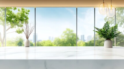 Naklejka premium Serene Minimalist Interior Design with Lush Greenery