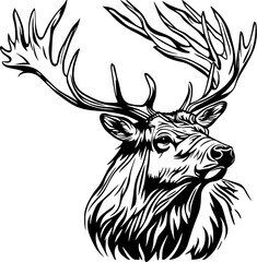Elk Head Outline - Black Vector Illustration of Wild Animal