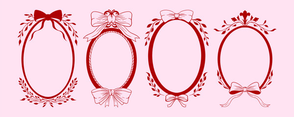 Vintage hand-drawn frames with bows and botanical elements in monochrome blue ink. Ideal for wedding invitations, certificates, and elegant branding.