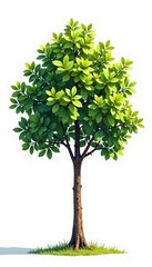 Fototapeta premium Simple elegant tree isolated on white background, calm, leaves, branches