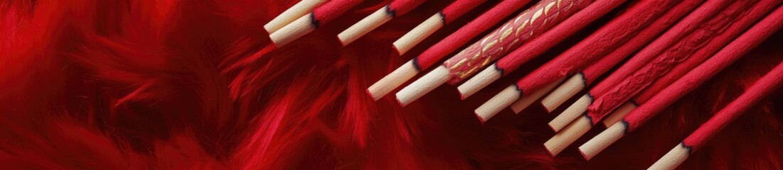 Red Incense Sticks on Red Fabric