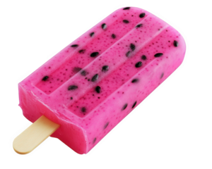vibrant dragon fruit popsicle with black seeds, showcasing refreshing treat perfect for hot days. Its bright pink color and unique texture make it visually appealing