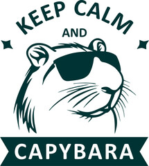 Keep Calm and Capybara Outline - Black Vector Illustration with Modern Calligraphy