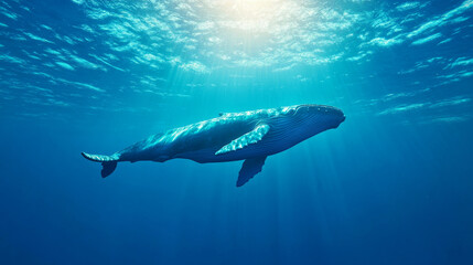 Fototapeta premium A whale is swimming in the ocean