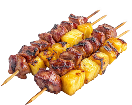 Grilled pork and pineapple kebabs on skewers, caramelized and flavorful, perfect for summer barbecues and gatherings. Enjoy sweet and savory combination
